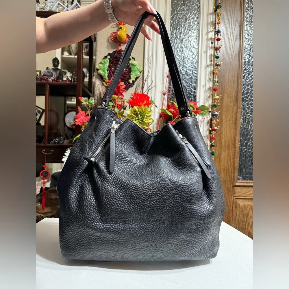 Burberry Black Pebbled Leather Hobo Shoulder Bag